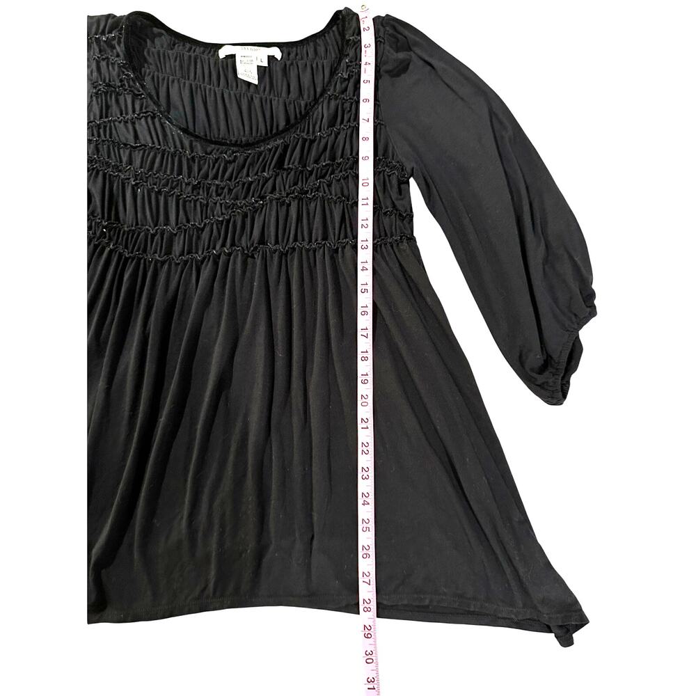 Studio M - Smocked Babydoll Tunic Blouse Black - Extra Large - Picture 9 of 9